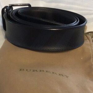 Burberry Black w blue Leather Belt with Silver Buckle